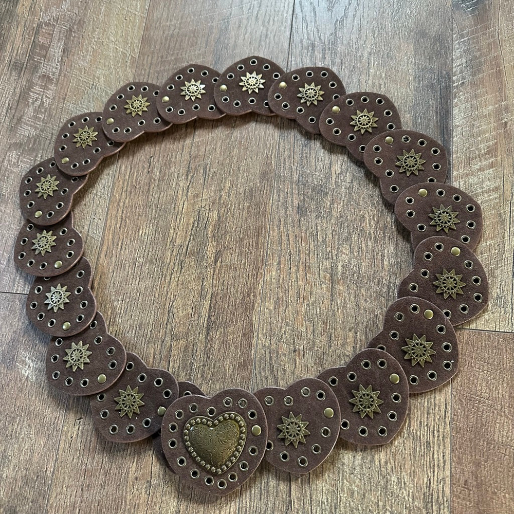 Women's BOHO Brown Gold Heart & Star Embellished Belt